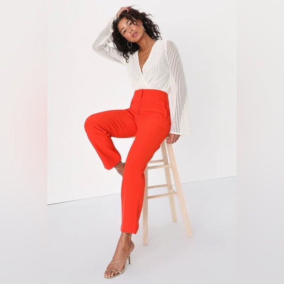 NWT Build Your Dreams Red Orange Lulus Straight Trouser Pants - Picture 1 of 5